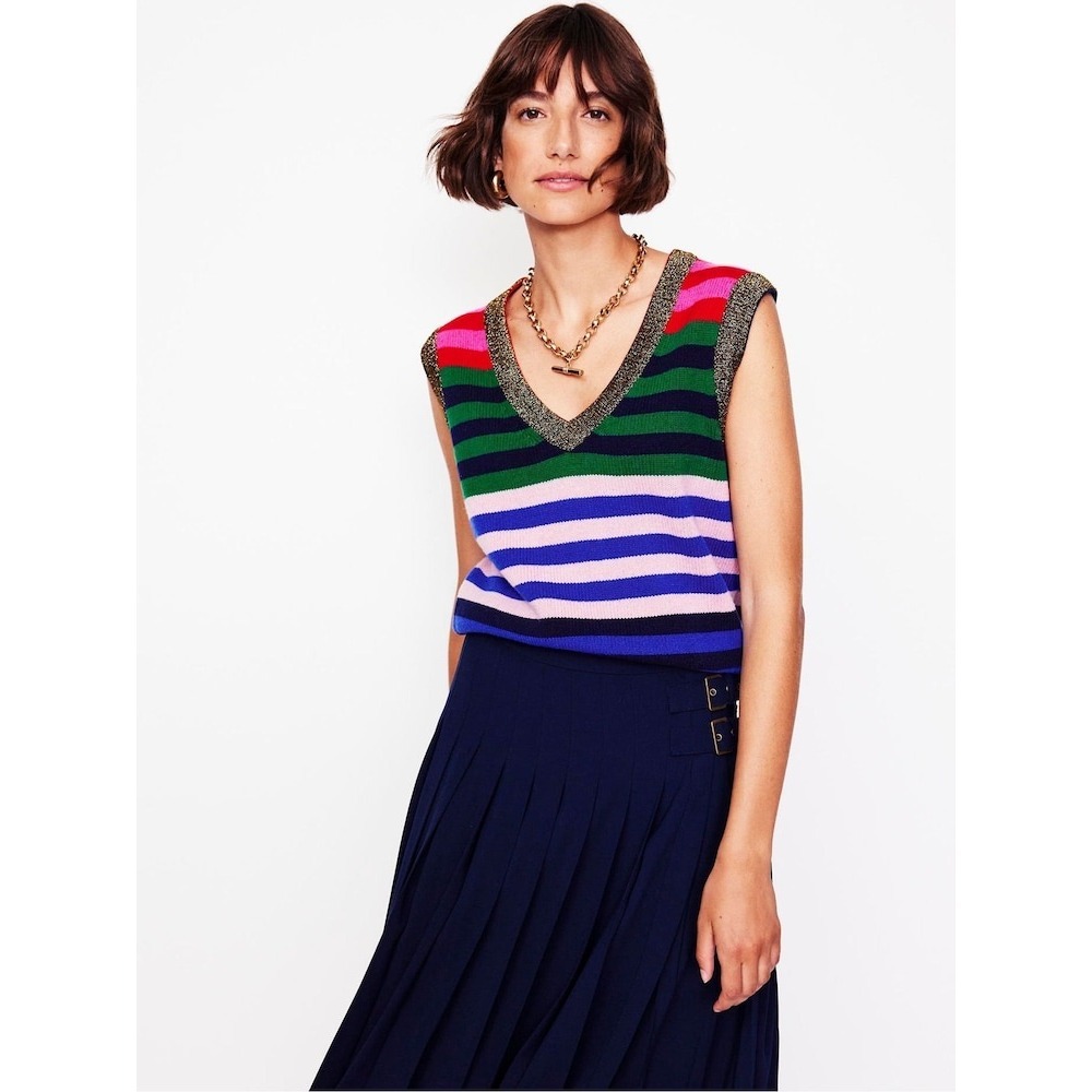 Boden Olivia Merino Tank Women Size S Striped Metallic Dopamine Sweater Vest